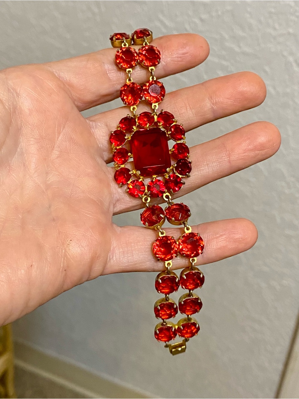 Vintage Red Czech Glass Rhinestone Bracelet